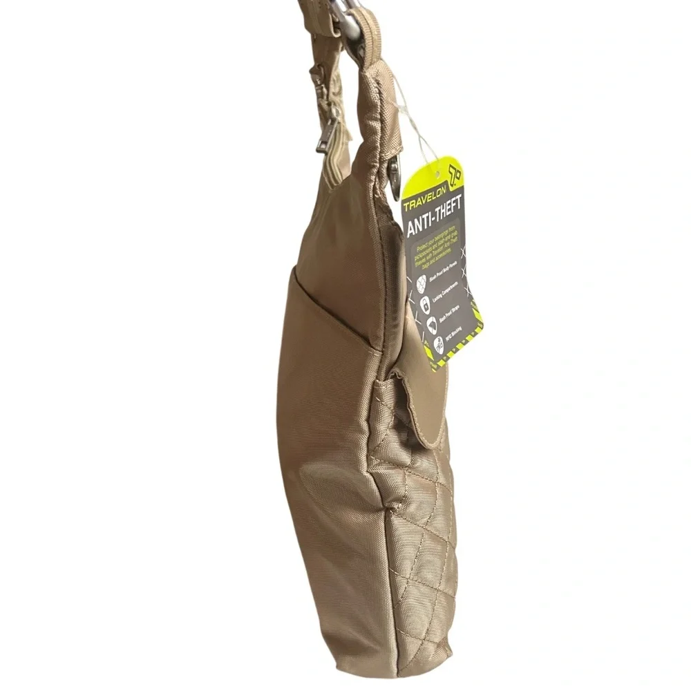 Travelon Anti- Theft RFID Blocking Crossbody Unisex Bag in Tan - Picture 2 of 14